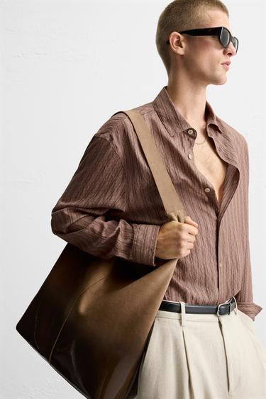 LACQUERED LEATHER SHOPPER BAG - Sand Brown by Zara - Image 0