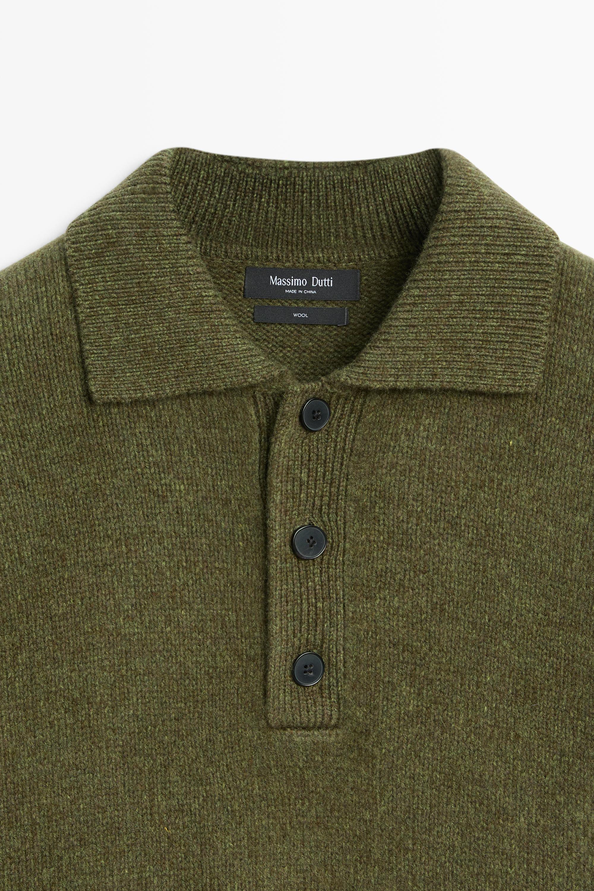 100% wool knit buttoned polo sweater