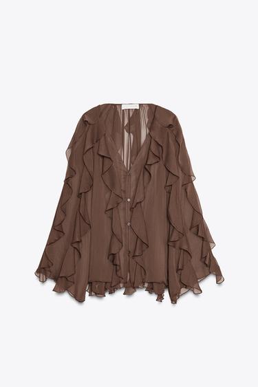 ZW COLLECTION RUFFLED BLOUSE - Brown by Zara