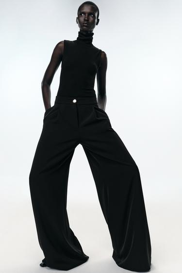 FLOWING PALAZZO TROUSERS - Black by Zara
