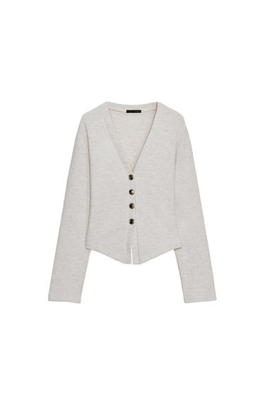 Zara SOFT BUTTON CARDIGAN - Beige marl