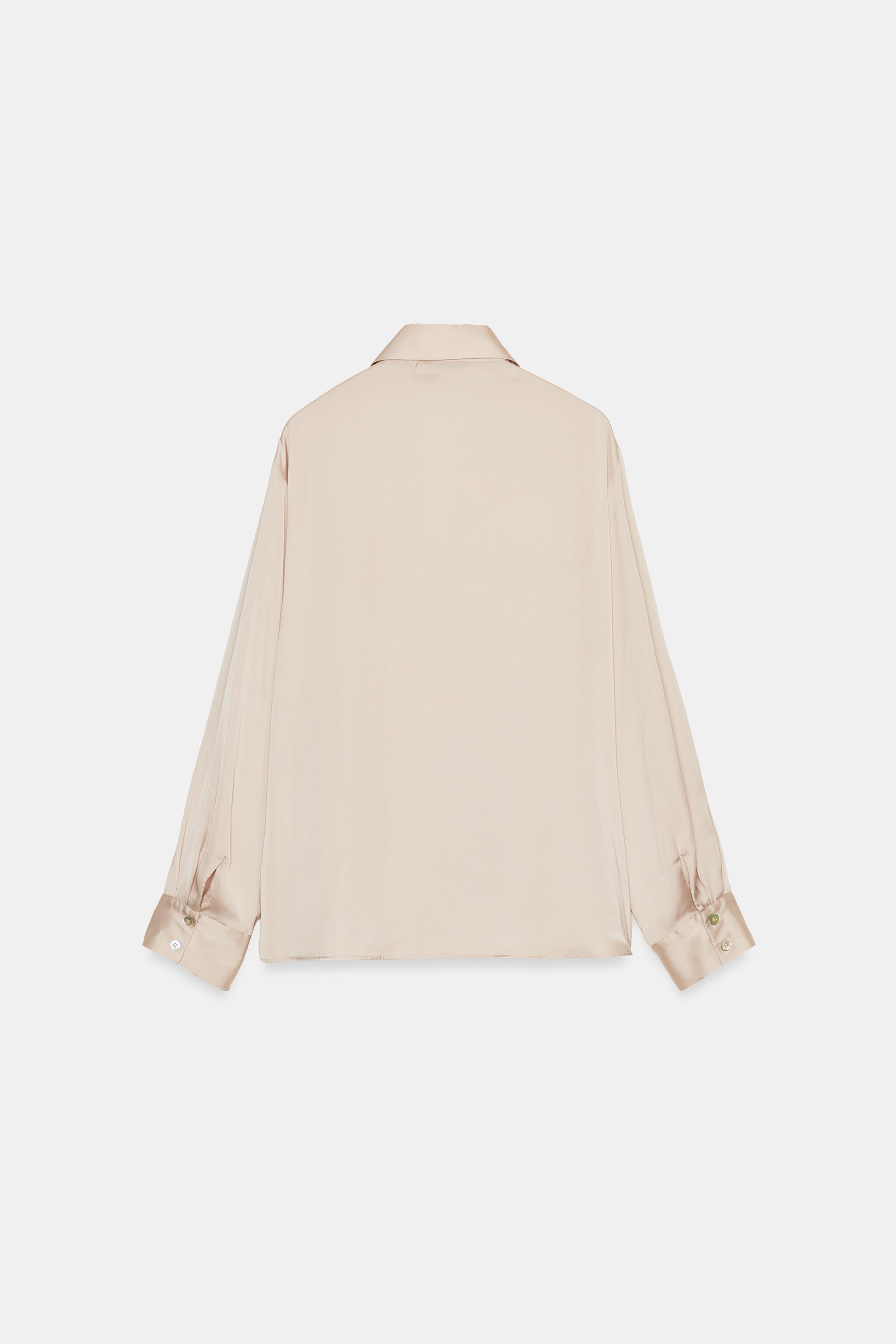 ASYMMETRIC HEM SATIN EFFECT SHIRT