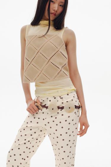 パッチワークストラップトップスエクリュZaraのパッチワークストラップトップス - エクリュ 