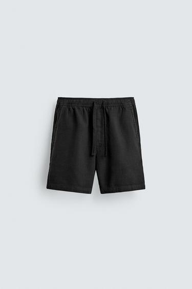 REGULAR FIT TEXTURED BERMUDA SHORTS - Black by Zara