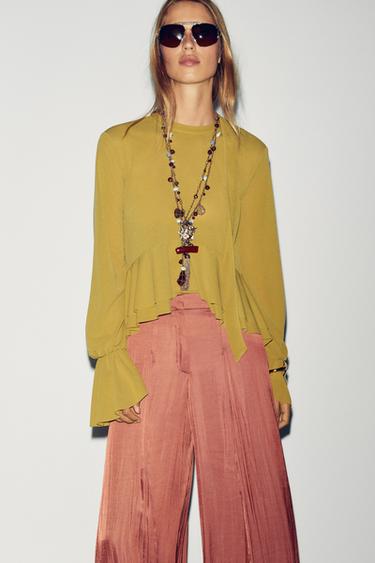 FLOWING RUFFLED TOP - Olive green by Zara
