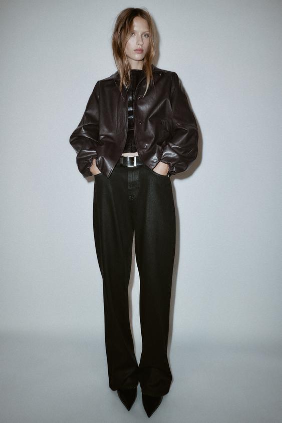 FAUX LEATHER HIGH COLLAR JACKET