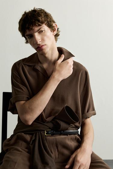 RELAXED FIT FLOWING POLO SHIRT - Brown by Zara
