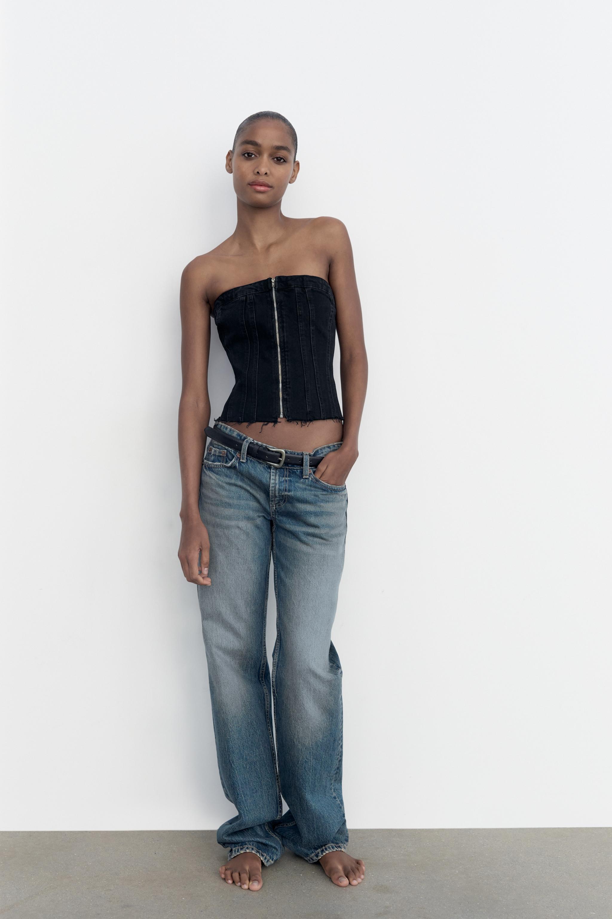 Zara denim corset tube top size xs in perfect - Depop