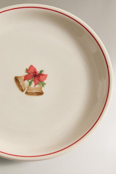 STONEWARE SIDE PLATE WITH CHRISTMAS MOTIF - White / Red by Zara - Image 2