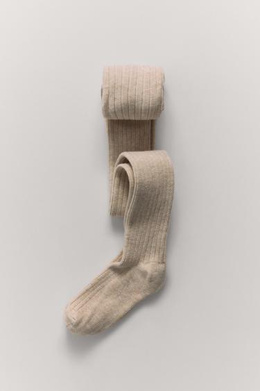 PLAIN RIBBED TIGHTS - Sand by Zara