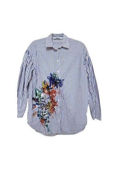 OVERSIZE STRIPED WOMEN SHIRT BEADED DETAIL