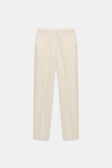 SLIM FIT LINEN BLEND CROPPED TROUSERS - Light beige by Zara - Image 6