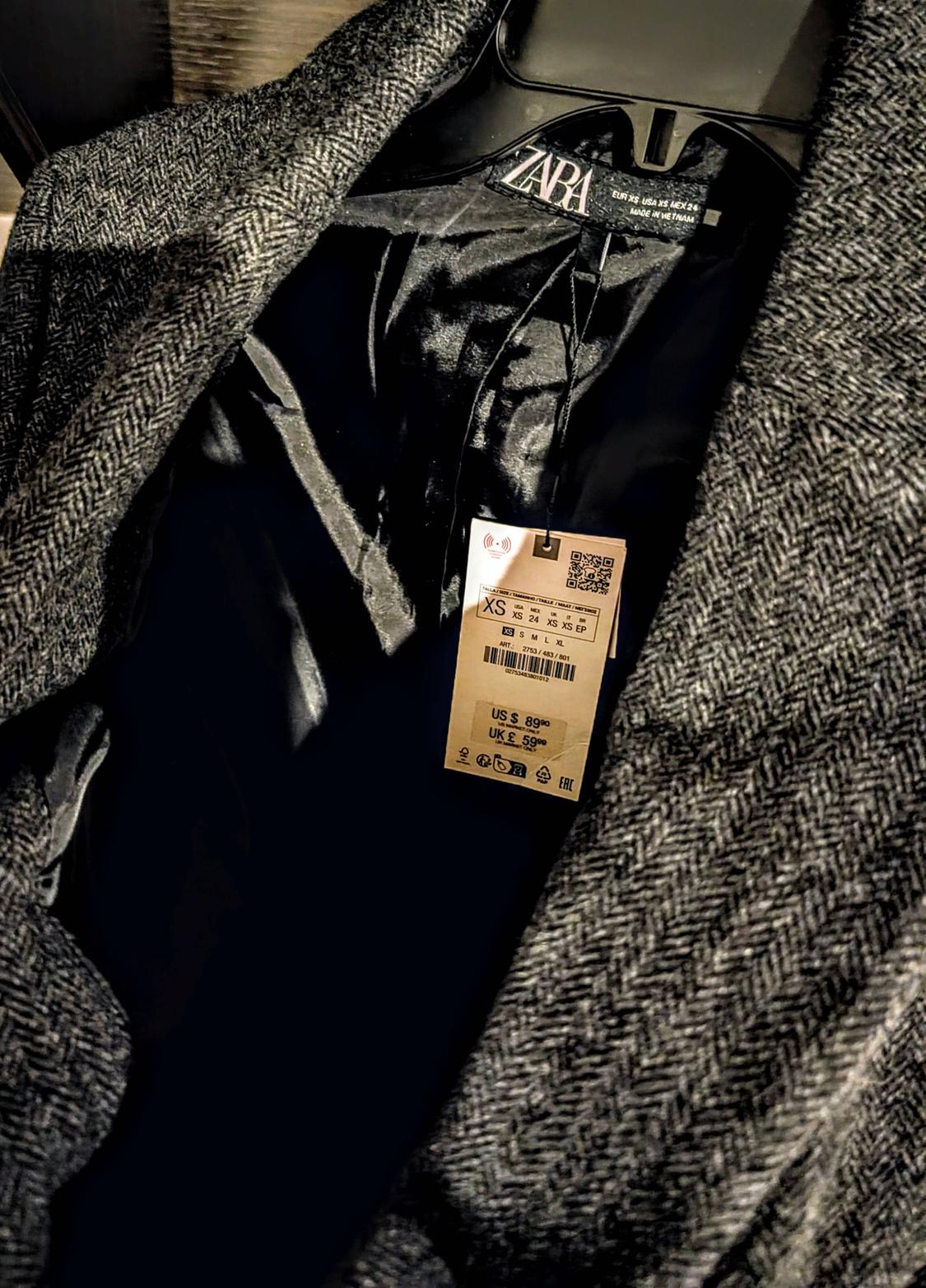 STRAIGHT CUT WOOL BLEND HERRINGBONE BLAZER - Image 3