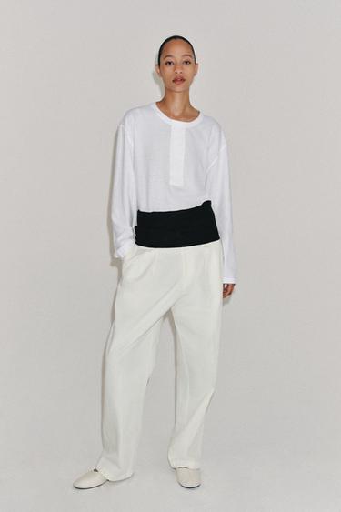 HENLEY T-SHIRT WITH LINEN BLEND - White by Zara