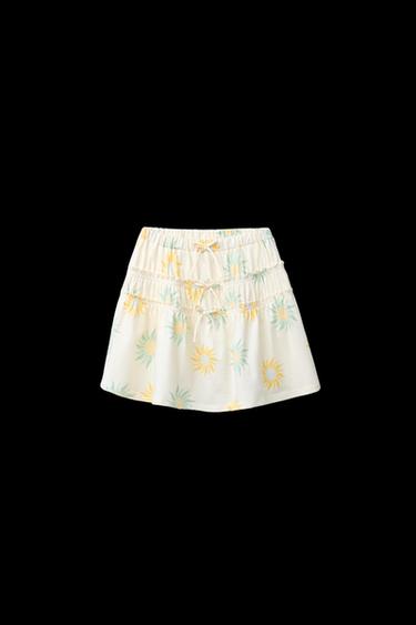 Zara PRINTED TIERED SKIRT - Yellow - Image 0