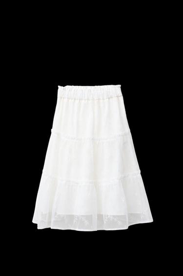 Zara EMBROIDERED TULLE MIDI SKIRT - Ecru - Image 0