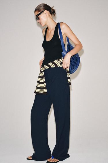 PANTALON TAILLE HAUTE ZW COLLECTION - Bleu marine de Zara
