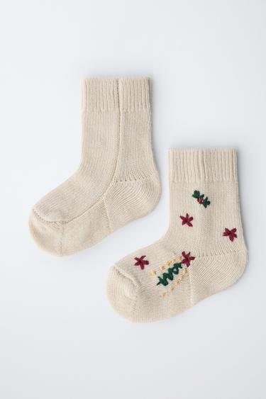 MID-CALF EMBROIDERED WOOL SOCKS - Ecru by Zara - Image 3