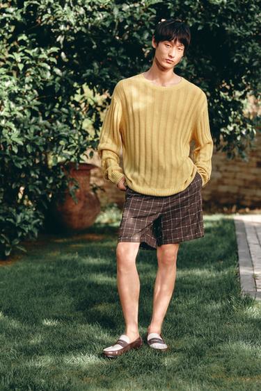 CHECKED JACQUARD BERMUDA SHORTS - Chocolate by Zara