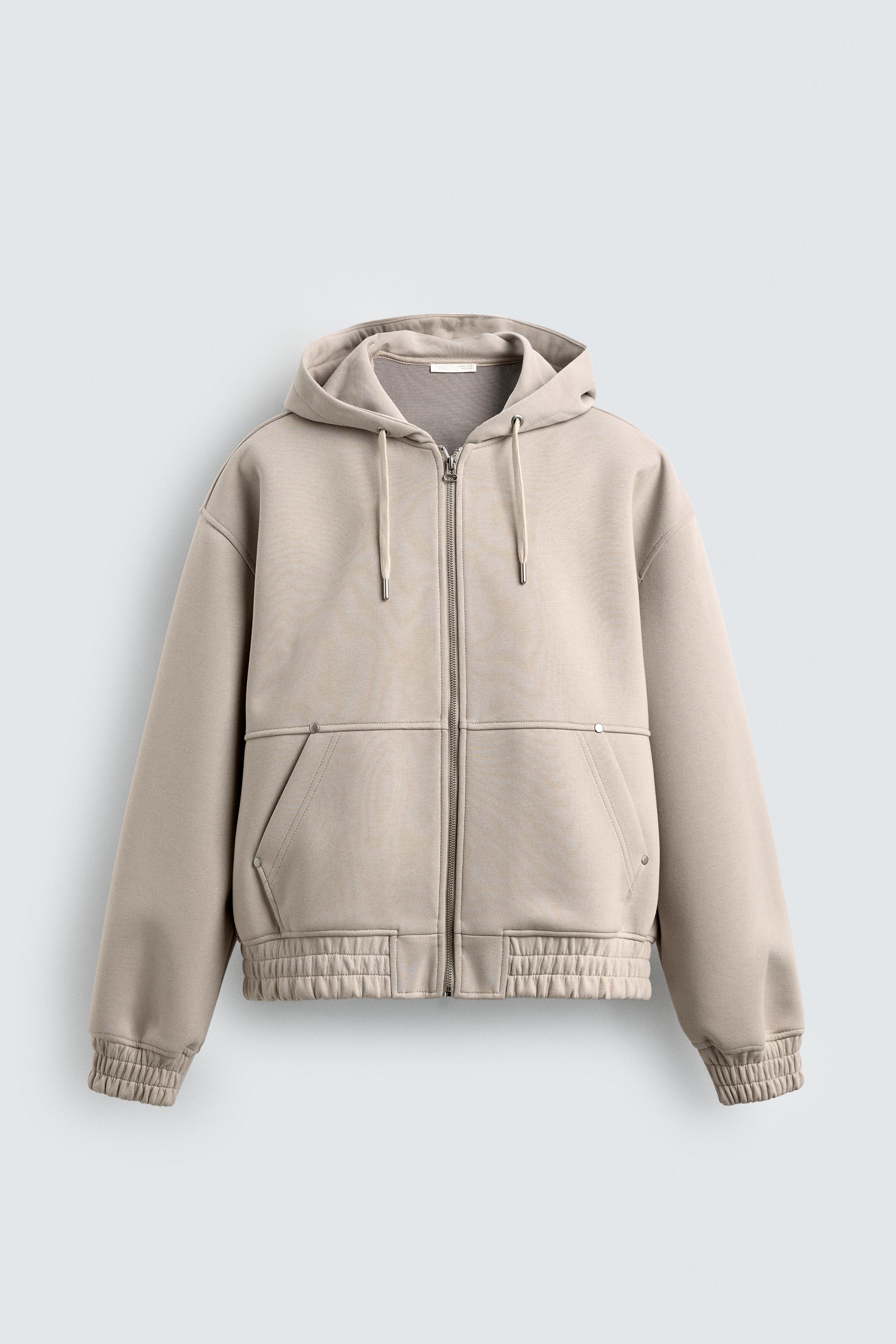 NEOPRENE EFFECT HOODIE SWEATSHIRT WITH ZIPPER - Stone | ZARA