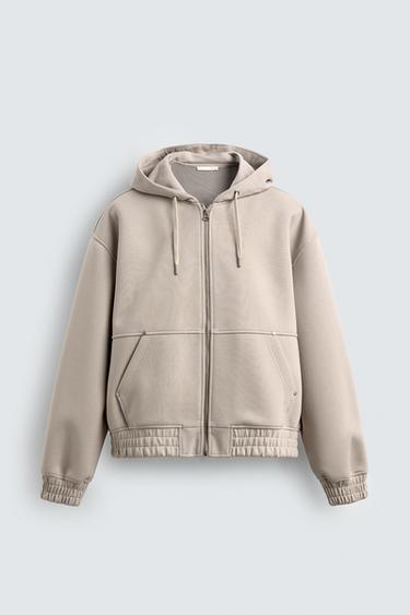KAPUZENSWEATSHIRT IN NEOPREN-OPTIK MIT REISSVERSCHLUSS - Steingrau von Zara