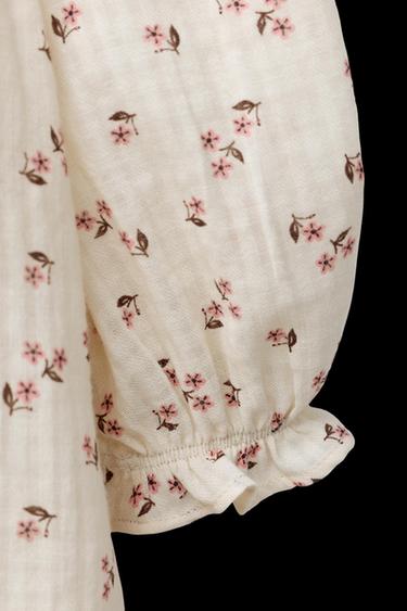 Zara CONTRAST COLLAR FLORAL DRESS - Ecru