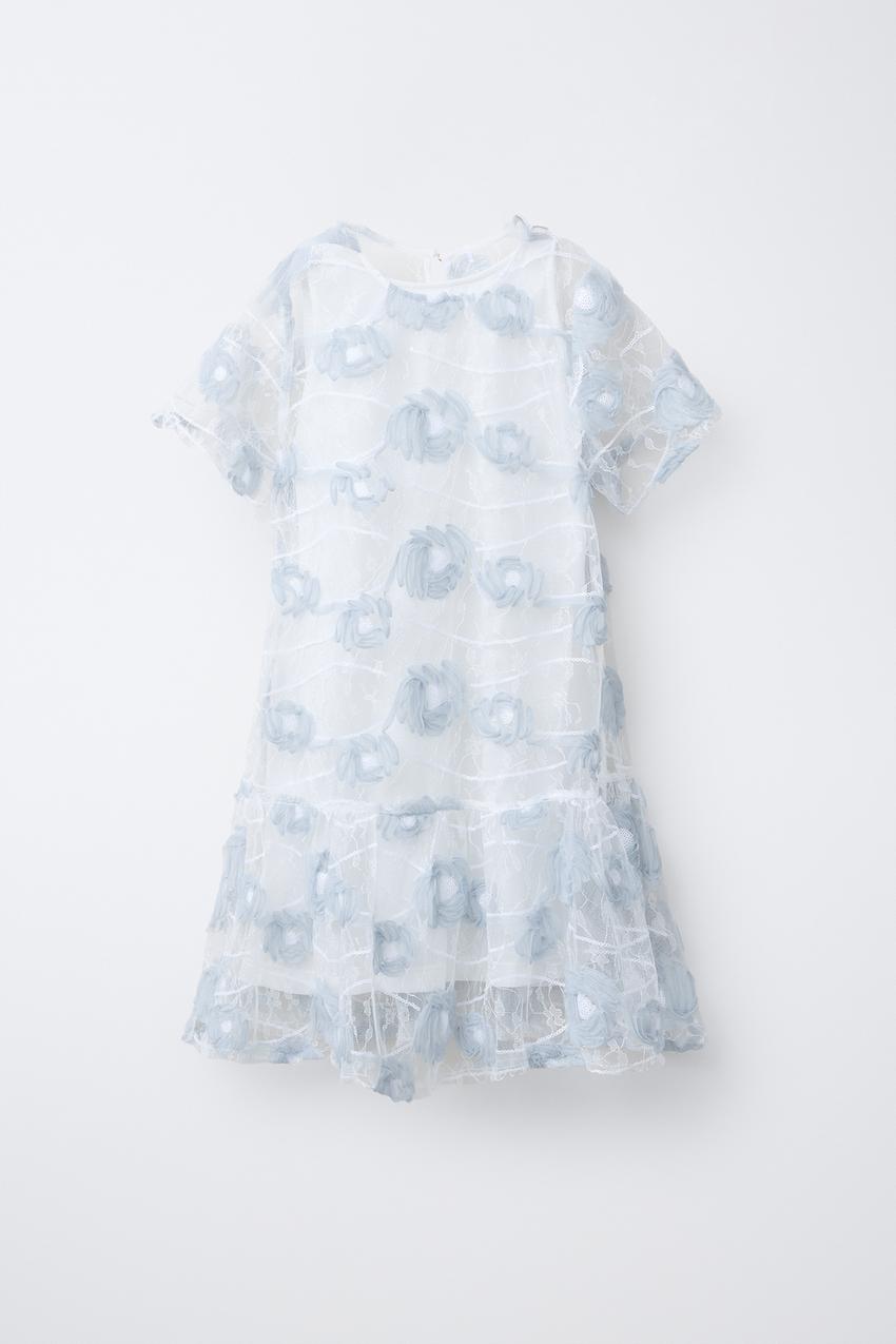 EMBROIDERED TULLE DRESS - Blue / White | ZARA United States EMBROIDERED TULLE DRESS - Blue / White | ZARA United States