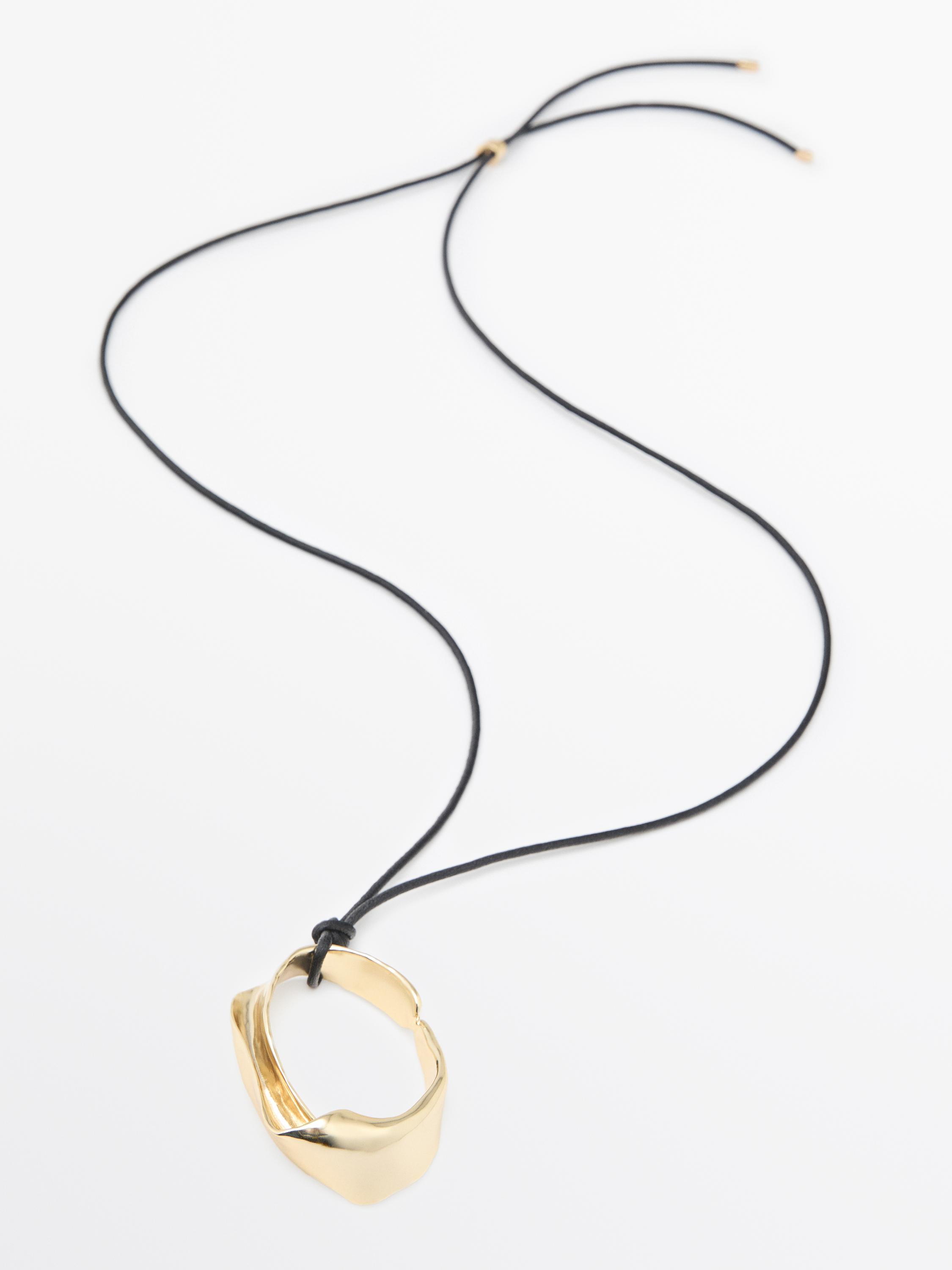 Leather cord necklace with irregular pendant — Golden