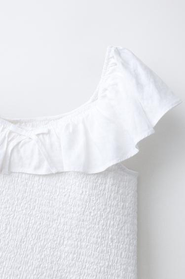 SMOCKED LINEN BLEND TOP - Oyster-white by Zara - Image 2