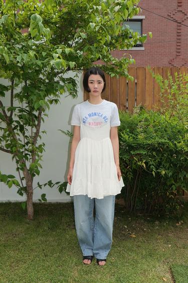 VESTIDO CORTO GASA ENCAJE - Crudo de Zara