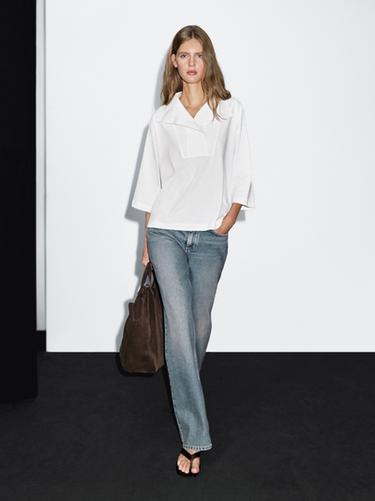 Zara Funnel neck T-shirt - Oyster-white - Image 0