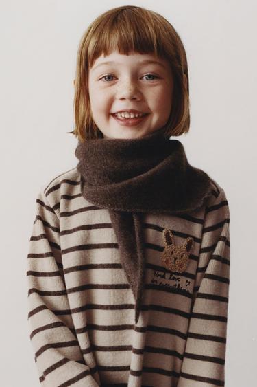KLEID AUS WEICHEM MATERIAL MIT STREIFEN, APPLIKATION UND FROTTEE - Braun von Zara