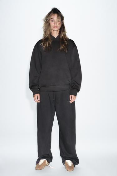 Zara STRAIGHT LEG FLEECE PANTS - Charcoal - Image 0