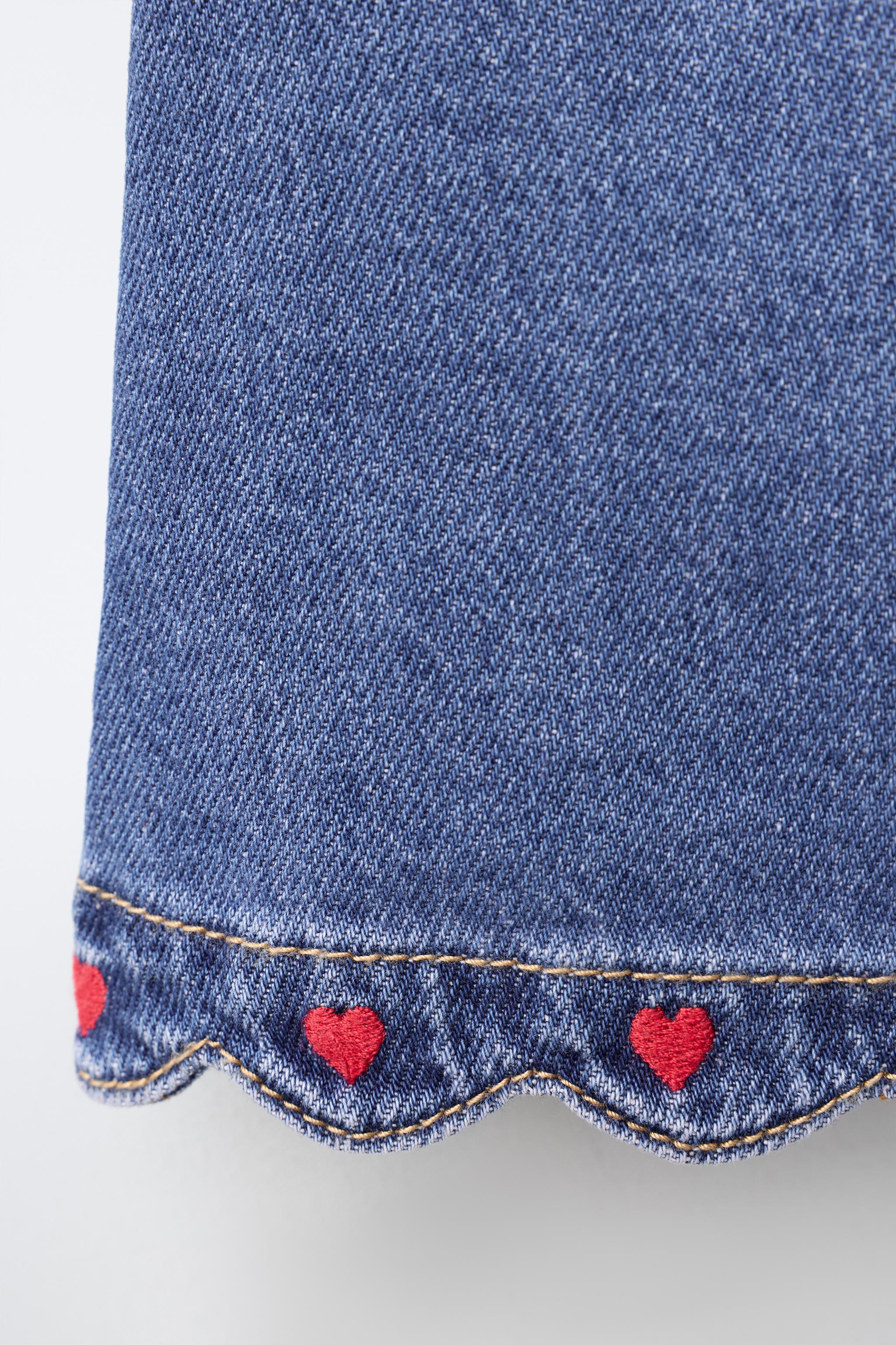 EMBROIDERED HEART DENIM SKIRT