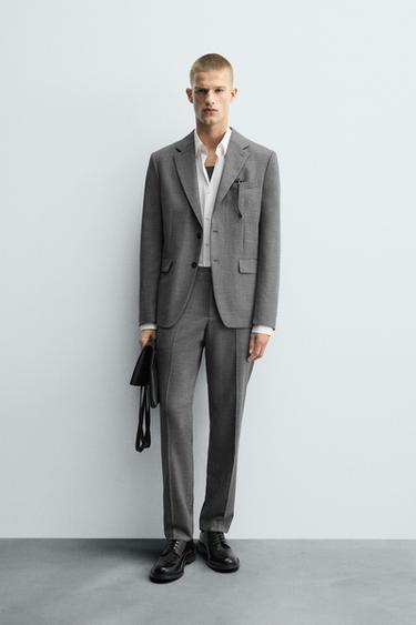 PANTALÓN TRAJE CUADROS - Gris vigoré de Zara