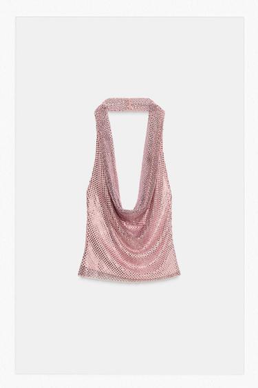 Zaras GLITTRIG TOPP MED HALTERNECK - Rosa