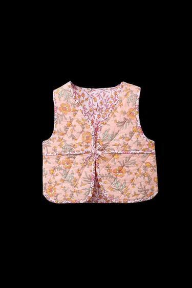 Zara FLORAL PUFFER VEST - Pink - Image 0