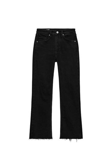 Zara TRF HIGH-WAISTED CROPPED FLARE JEANS - Black
