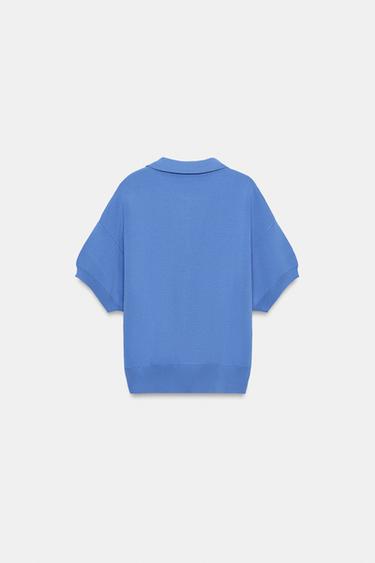 POLO EN MAILLE À MANCHES COURTES - Bleu de Zara - Image 7