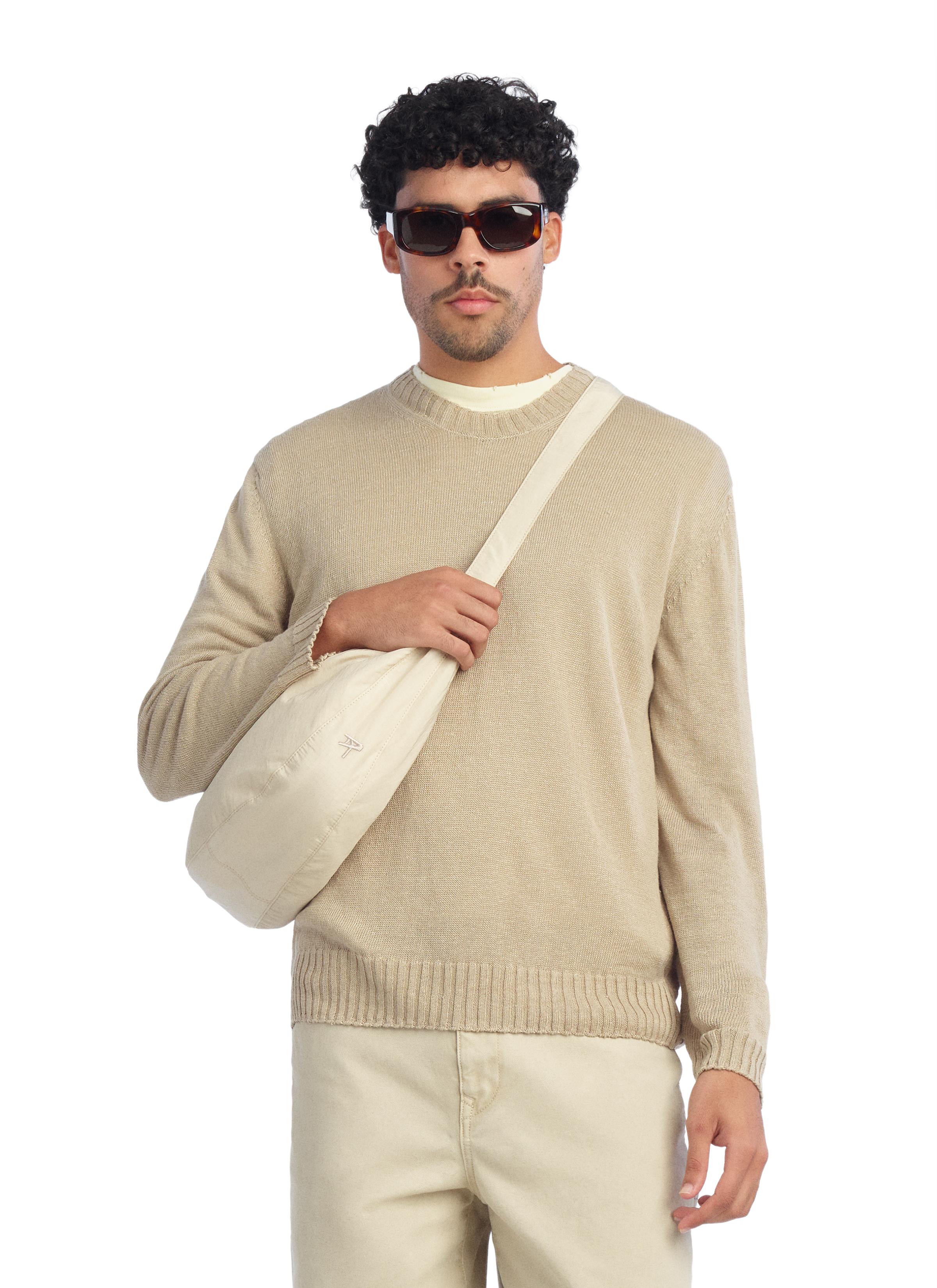 RELAXED FIT 100% LINEN JUMPER — taupe brown