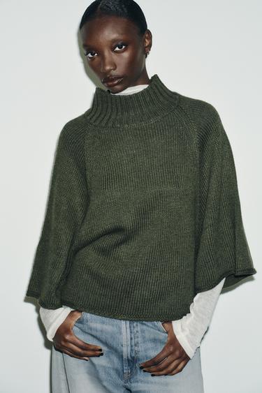 كنزة صوفية محاكة - أخضر وسط الخاص بـ Zara