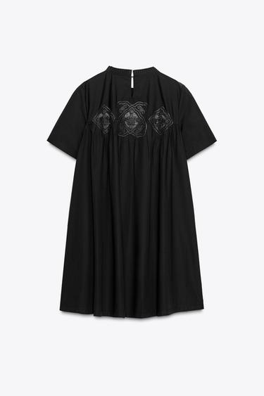 EMBROIDERED SHORT DRESS ZW COLLECTION - Black by Zara - Image 2