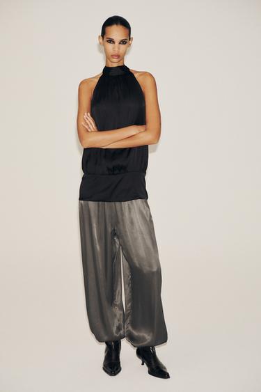 SATIN BALLOON TROUSERS - Light grey by Zara