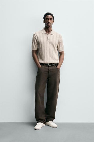 Zara 標準版型紋理針織POLO衫 - 裸色 / 米色 - 圖片 0