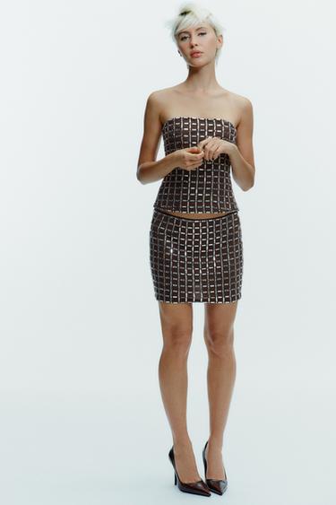 MINIFALDILLA BRILLANTORS - Marró de Zara