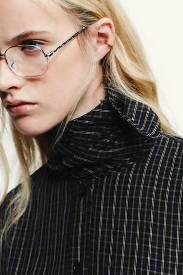 CHECK SHIRT WITH COTTON SCARF - Black / Ecru by Zara - Image 3
