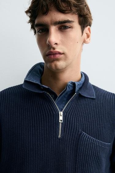 POLO EN MAILLE STRUCTURÉE DÉLAVÉE - Bleu délavé de Zara - Image 4
