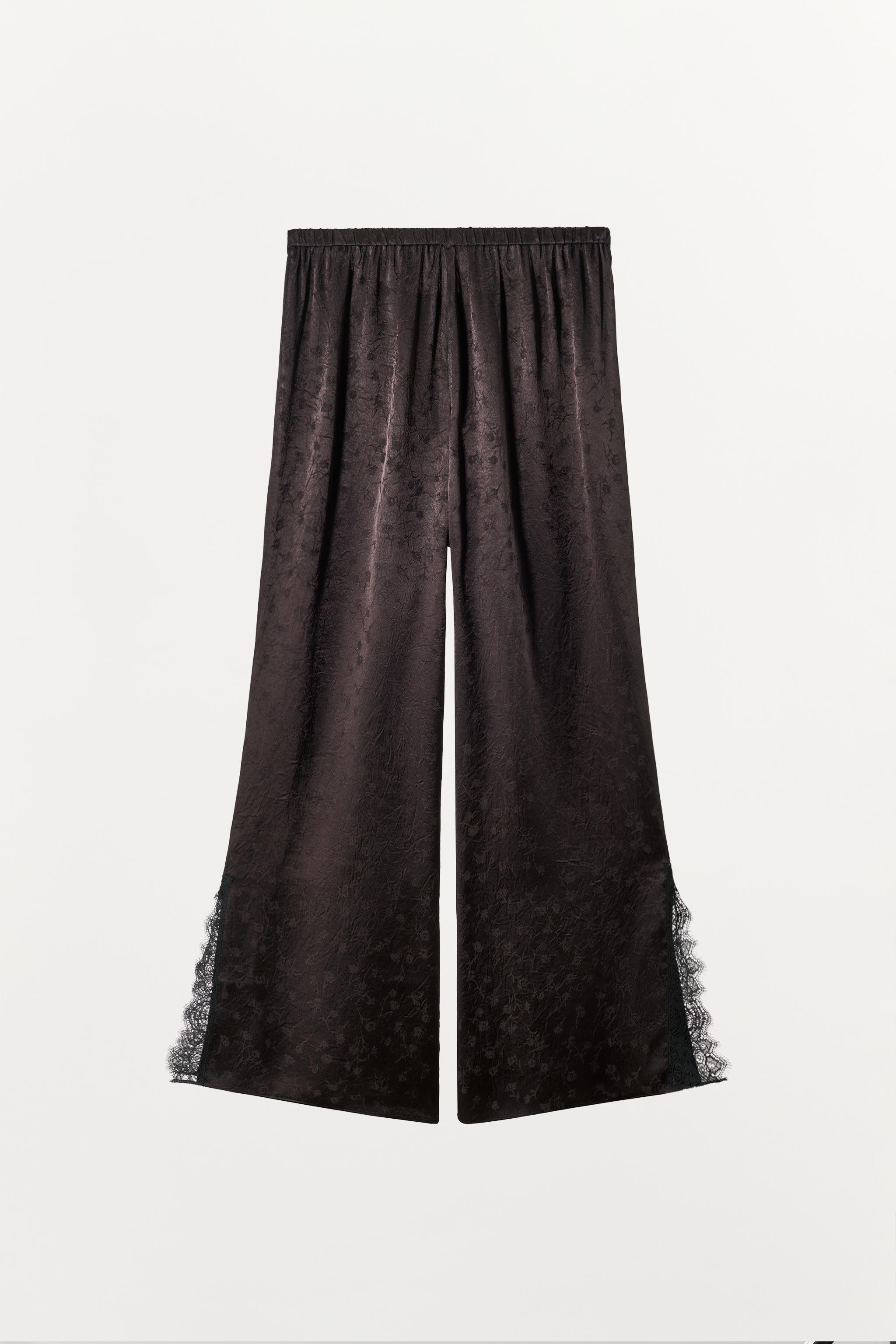 PANTALON JACQUARD SATINÉ DENTELLE
