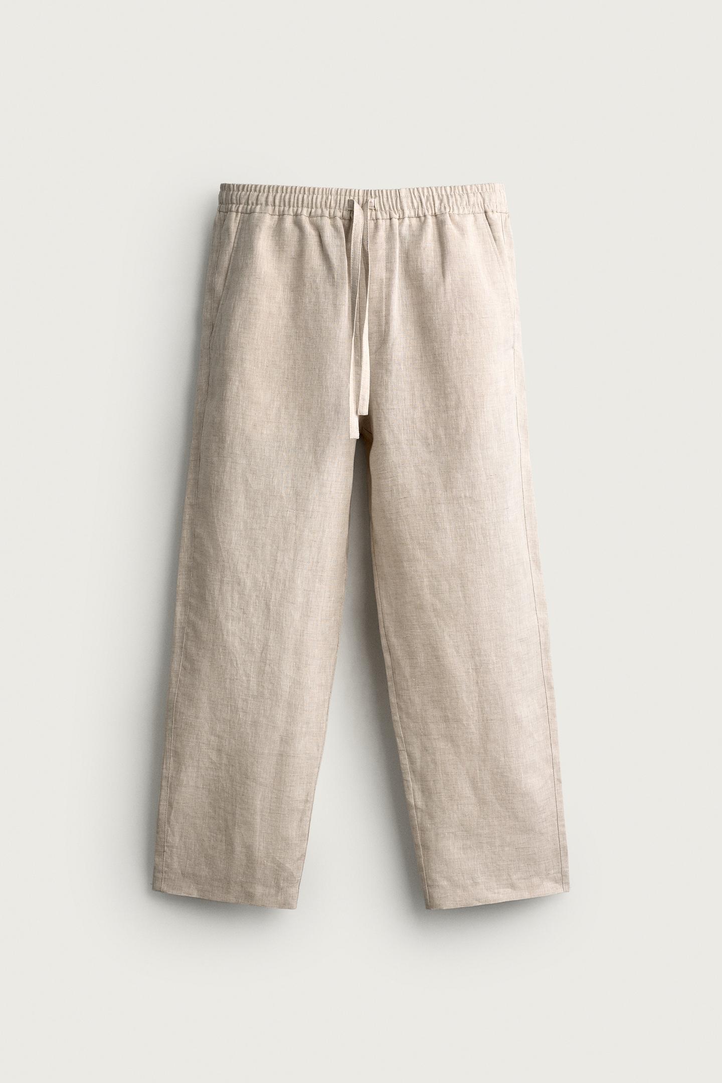 Мужские брюки Zara 100% Linen Relaxed-Fit, цвет: Светлый бежевый — фото 5