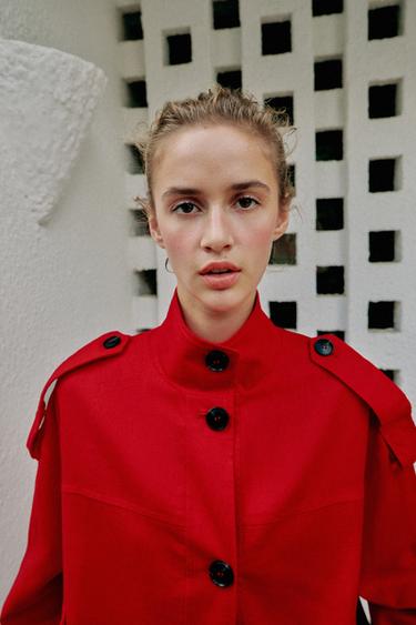 HIGH NECK LINEN BLEND JACKET - Red by Zara - Image 3